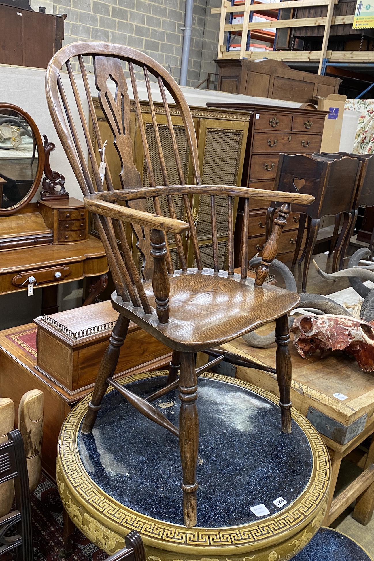 A 19th century ash and elm Windsor armchair, width 56cm, depth 40cm, height 107cm